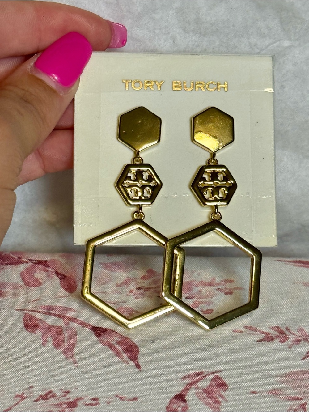 Tory Burch Gold Hexagon Drop Dangle Earrings